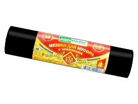 Мешки для мусора 120 л, с завязками, черные, в рулоне 10 шт., ПНД, 15 мкм, 800х750 мм, VIP, Z12010black в Дзержинске