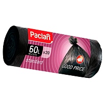 Мешки для мусора 60 л, черные, в рулоне 20 шт., ПНД, 7,4 мкм, 720х600 мм, PACLAN, 600820 в Дзержинске