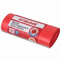 Мешки для мусора 60 л, красный, в рулоне 20 шт., ПНД, 10 мкм, 680х580 мм, LAIMA, 606702 в Дзержинске