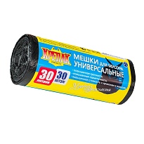 Мешки для мусора 30 л, черные, в рулоне 30 шт., ПНД, 9 мкм, 600х500 мм, Крепак, 4607075710108 в Дзержинске