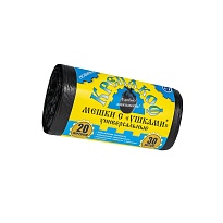 Мешки для мусора 20 л, с ушками, черные, в рулоне 30 шт., ПНД, 10 мкм, 550х440 мм, Крепакоф, 4607075710405 в Дзержинске