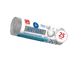 Мешки для мусора 35 л, серые, в рулоне 25 шт., ПНД, 9 мкм, 560х530 мм, GRIFON ANTIBAC, 101-128 в Дзержинске