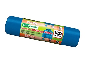 Мешки для мусора 120 л, синие, в рулоне 10 шт., ПНД, 14 мкм, 1100х700 мм, EXTRA, ex1201802 в Дзержинске
