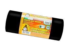Мешки для мусора 300 л, черные, в рулоне 10 шт., ПВД 70 мкм, 1400х1000 мм, PREMIUM+, 30010160 в Дзержинске