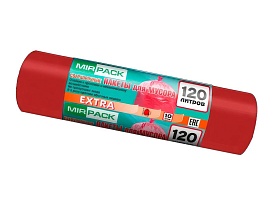 Мешки для мусора 120 л, красные, в рулоне 10 шт., ПНД, 14 мкм, 1100х700 мм, EXTRA, ex1201805 в Дзержинске