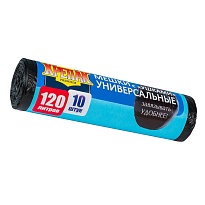 Мешки для мусора 120 л, с ушками, черные, в рулоне 10 шт., ПНД, 15 мкм, 1100х700 мм, Крепак, 4607075710474 в Дзержинске