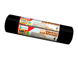 Мешки для мусора 120 л, черные, в рулоне 10 шт., ПНД, 12 мкм, 1100х700 мм, MIRPACK Classik, 1201011 в Дзержинске