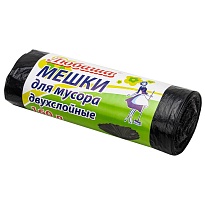 Мешки для мусора 160 л, черные, в рулоне 10 шт., ПВД, 23 мкм, 1200х900 мм, Любаша, 607681 в Дзержинске