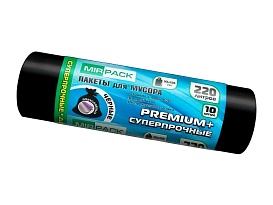 Мешки для мусора 220 л, черные, в рулоне 10 шт., ПВД, 45 мкм, 1250х930 мм, PREMIUM+, 2201068 в Дзержинске