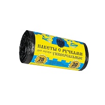 Мешки для мусора 20 л, с ручками, черные, в рулоне 30 шт., ПНД, 10 мкм, 550х440 мм, Крепакоф, 4607075710658 в Дзержинске
