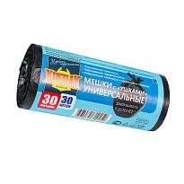 Мешки для мусора 30 л, с ушками, черные, в рулоне 30 шт., ПНД, 9 мкм, 600х500 мм, Крепак, 4607075710450 в Дзержинске