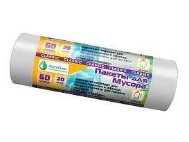 Мешки для мусора 60 л, белые, в рулоне 20 шт., ПНД, 7 мкм, 700х600 мм, MIRPACK Classik, 602052 в Дзержинске