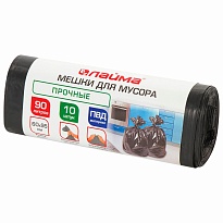 Мешки для мусора 90 л, черные, в рулоне 10 шт., ПВД, 25 мкм, 950х600 мм, LAIMA, 605332 в Дзержинске