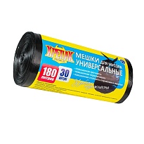 Мешки для мусора 180 л, черные, в рулоне 30 шт., ПНД, 20 мкм, 1150х800 мм, Крепак, 4607075710139 в Дзержинске