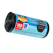 Мешки для мусора 180 л, с ушками, черные, в рулоне 30 шт., ПНД, 20 мкм, 1150х800 мм, Крепак, 4607075710399 в Дзержинске