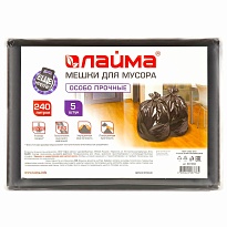 Мешки для мусора 240 л, черные, в пачке 5 шт., ПВД 60 мкм, 1400х900 мм, LAIMA, 601394 в Дзержинске