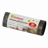 Мешки для мусора 30 л, черные, в рулоне 20 шт., ПНД, 5 мкм, 550х470 мм, Любаша эконом, 605329 в Дзержинске