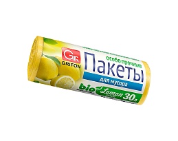 Мешки для мусора 30 л, ароматизированные, Лимон, желтые, в рулоне 20 шт., ПНД, 9 мкм, 560х530 мм, GRIFON Aroma, 101-020 Li в Дзержинске