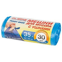 Мешки для мусора 35 л, с ушками, синие, в рулоне 30 шт., ПНД, 11 мкм, 650х500 мм, LAIMA ULTRA, 607684 в Дзержинске