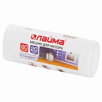 Мешки для мусора 60 л, белые, в рулоне 20 шт., ПНД, 7 мкм, 680х580 мм, LAIMA, 605539 в Дзержинске