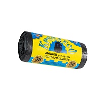 Мешки для мусора 30 л, с ушками, черные, в рулоне 30 шт., ПНД, 8 мкм, 580х460 мм, Крепакоф, 4607075710238 в Дзержинске