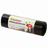 Мешки для мусора 180 л, черные, в рулоне 10 шт., ПВД, 24 мкм, 1060х800 мм, Любаша, 605336 в Дзержинске