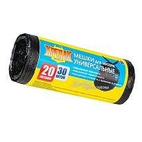 Мешки для мусора 20 л, черные, в рулоне 30 шт., ПНД, 10 мкм, 550х440 мм, Крепак, 4607075710092 в Дзержинске