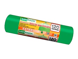 Мешки для мусора 120 л, зеленые, в рулоне 10 шт., ПНД, 14 мкм, 1100х700 мм, EXTRA, ex1201804 в Дзержинске