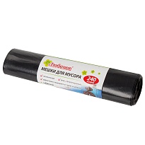 Мешки для мусора 240 л, черные, в рулоне 5 шт., ПВД 30 мкм, 1300х900 мм, Любаша, 605338 в Дзержинске